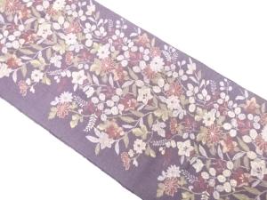 手織り紬　秋草模様織り出し　名古屋帯